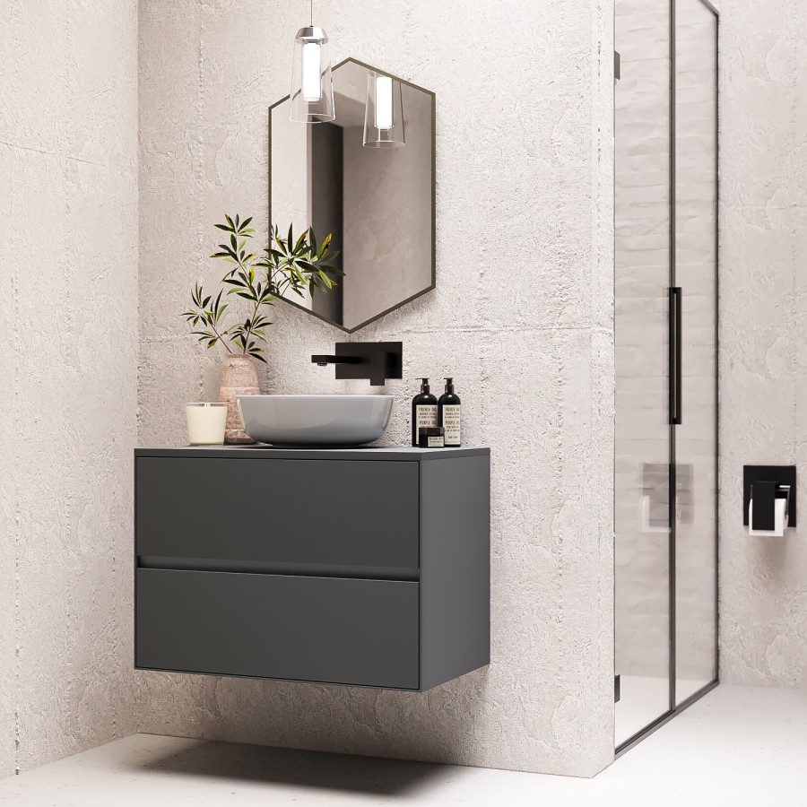 Grade A1 - 800mm Grey Wall Hung Countertop Vanity Unit with Basin - Roxbi