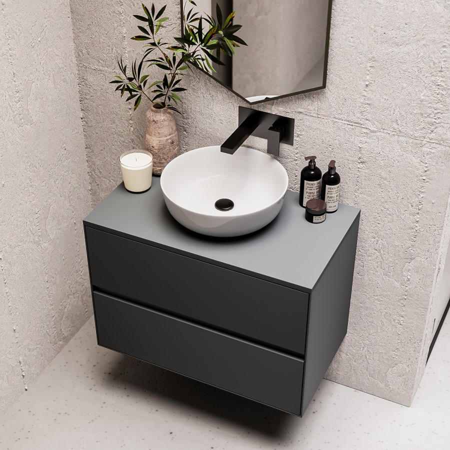 Grade A1 - 800mm Grey Wall Hung Countertop Vanity Unit with Basin - Roxbi