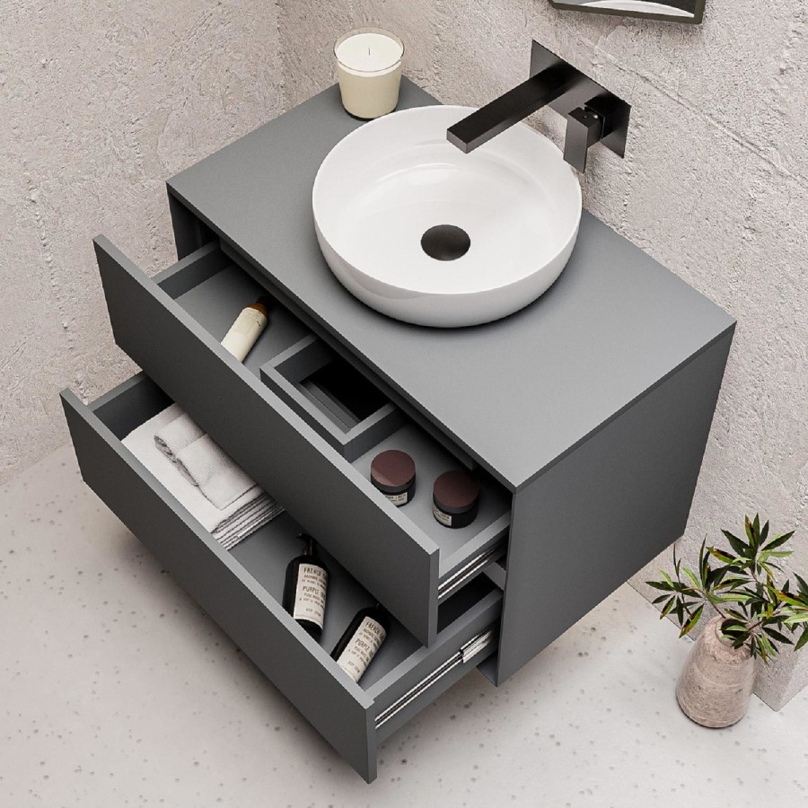 Grade A1 - 800mm Grey Wall Hung Countertop Vanity Unit with Basin - Roxbi