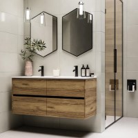 1200mm Wood Effect Wall Hung Double Vanity Unit with Basins - Roxbi 1200mm Wood Effect Wall Hung Double Vanity Unit with Basins - Roxbi