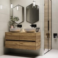 1200mm Wood Effect Wall Hung Double Countertop Vanity Unit with Basin - Roxbi 1200mm Wood Effect Wall Hung Double Countertop Vanity Unit with Basin - Roxbi
