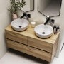 1200mm Wood Effect Wall Hung Double Countertop Vanity Unit with Basin - Roxbi