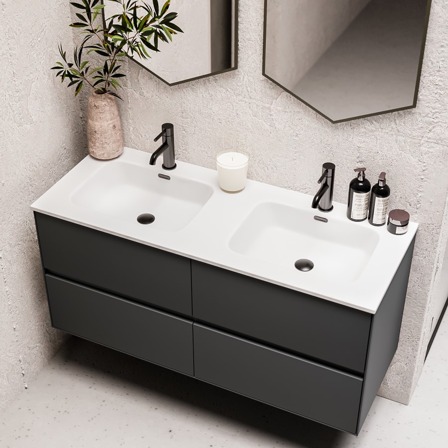 Grade A1 - 1200mm Grey Wall Hung Double Vanity Unit with Basin - Roxbi