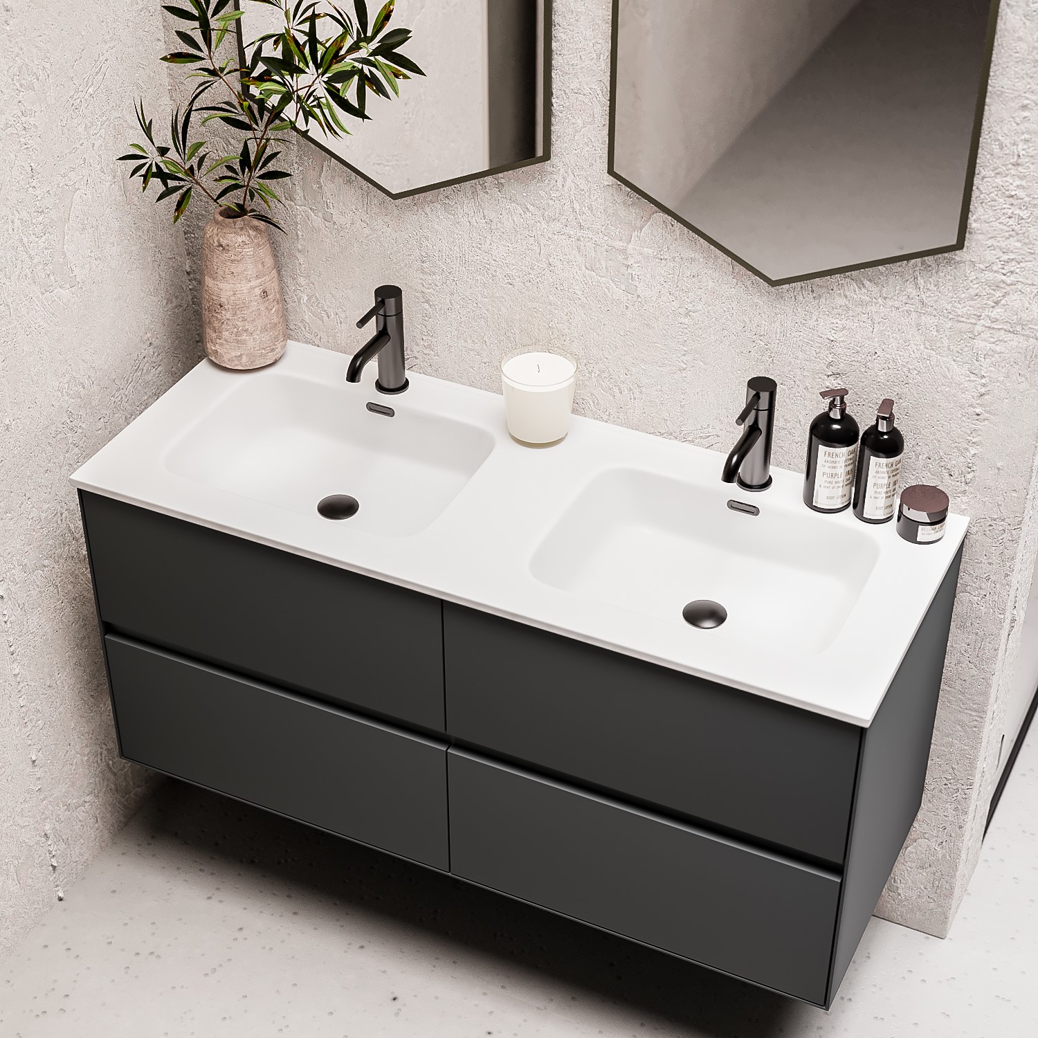 1200mm Grey Wall Hung Double Vanity Unit with Basin Roxbi Better