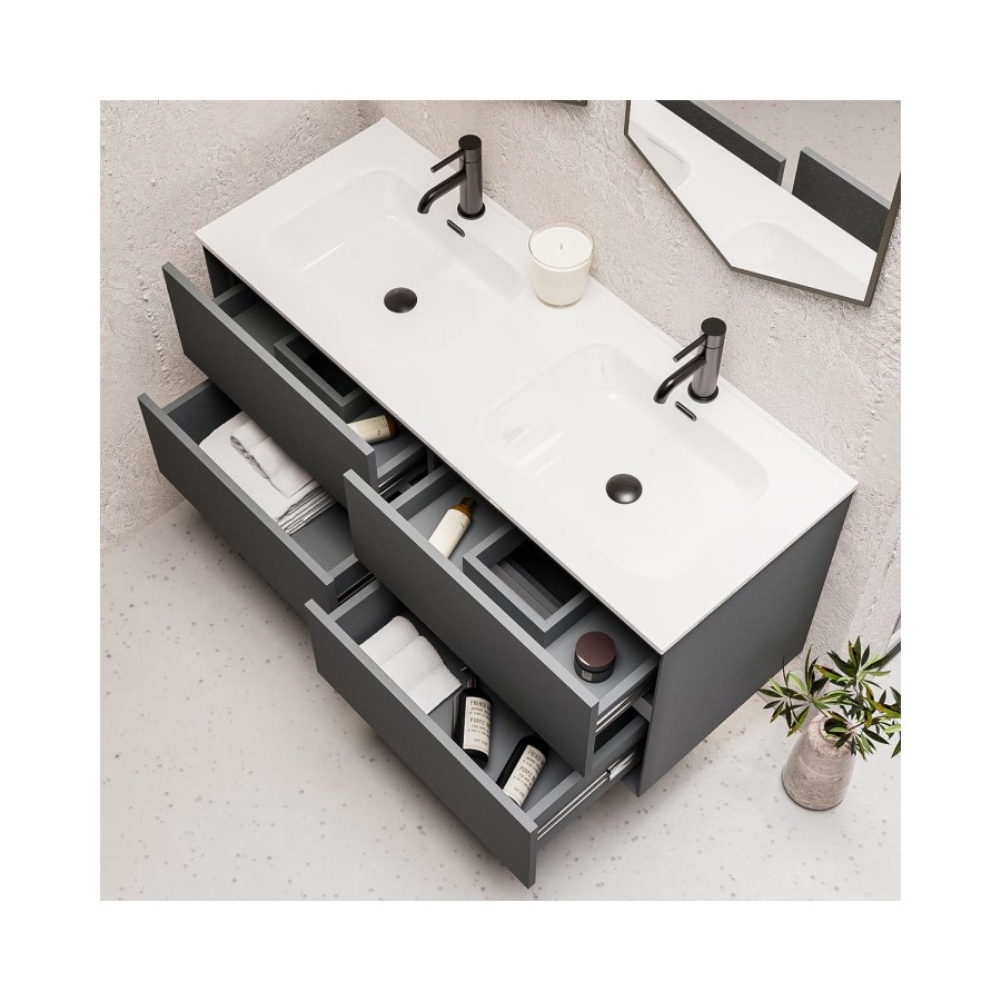Grade A1 - 1200mm Grey Wall Hung Double Vanity Unit with Basin - Roxbi