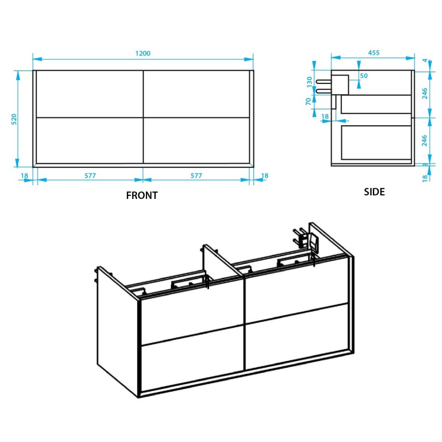 Grade A1 - 1200mm Grey Wall Hung Double Vanity Unit with Basin - Roxbi