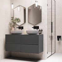 1200mm Grey Wall Hung Double Countertop Vanity Unit with Basin - Roxbi