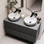 1200mm Grey Wall Hung Double Countertop Vanity Unit with Basin - Roxbi