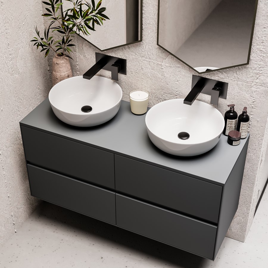 1200mm Grey Wall Hung Double Countertop Vanity Unit with Basin - Roxbi