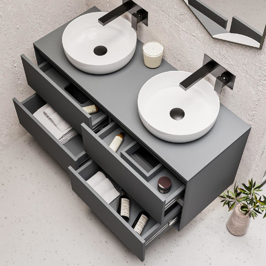 1200mm Grey Wall Hung Double Countertop Vanity Unit with Basin - Roxbi