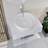 White Wall Hung Vanity Unit with Marble Effect Basin and Tall Marble Handle Tap - Lorano