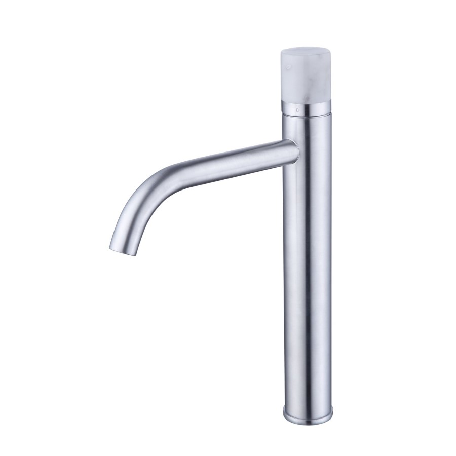 White Wall Hung Vanity Unit with Marble Effect Basin and Tall Marble Handle Tap - Lorano