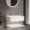 White Wall Hung Vanity Unit with Marble Effect Basin and Tall Marble Handle Tap - Lorano