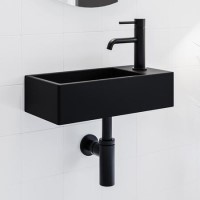 Cloakroom Black Wall Hung Basin Right Hand 405mm and Waste - Detroit
