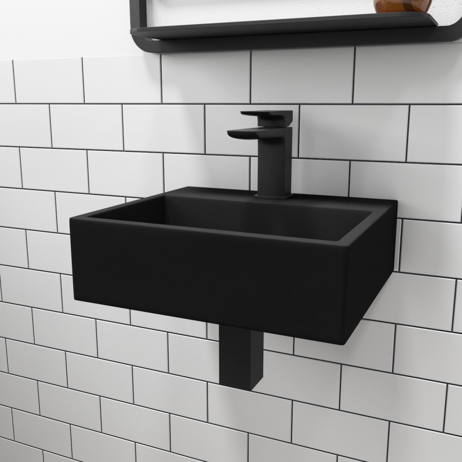 ONLY OPENED - Black Wall Hung Cloakroom Basin 330mm - Houston