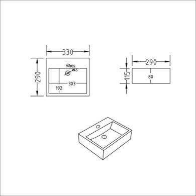 Cloakroom Black Wall Hung Basin with Waste 330mm - Houston