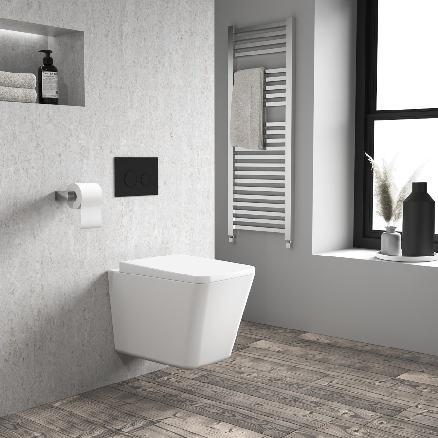 Grade A1 - White Wall Hung Rimless Toilet and Soft Close Seat - Augusta