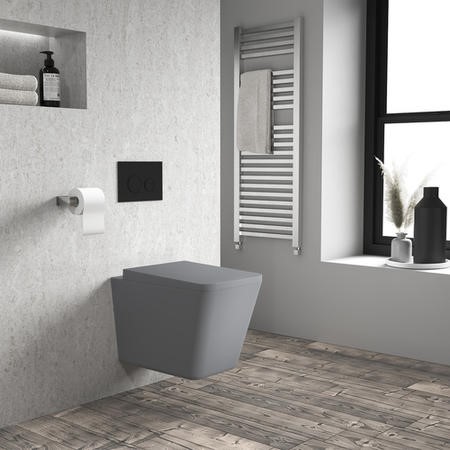 Grade A1 - Grey Wall Hung Rimless Toilet and Soft Close Seat - Augusta ...