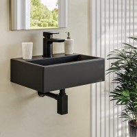 Cloakroom Black Wall Hung Basin with Waste 400mm - Houston