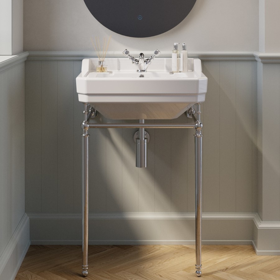Traditional Freestanding Bath Suite with Toilet & Chrome Wash Stand with Basin - Helmsley