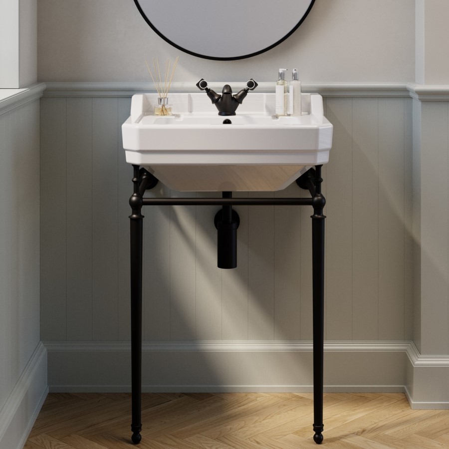 Traditional Freestanding Bath Suite with Toilet & Black Wash Stand with Basin - Helmsley