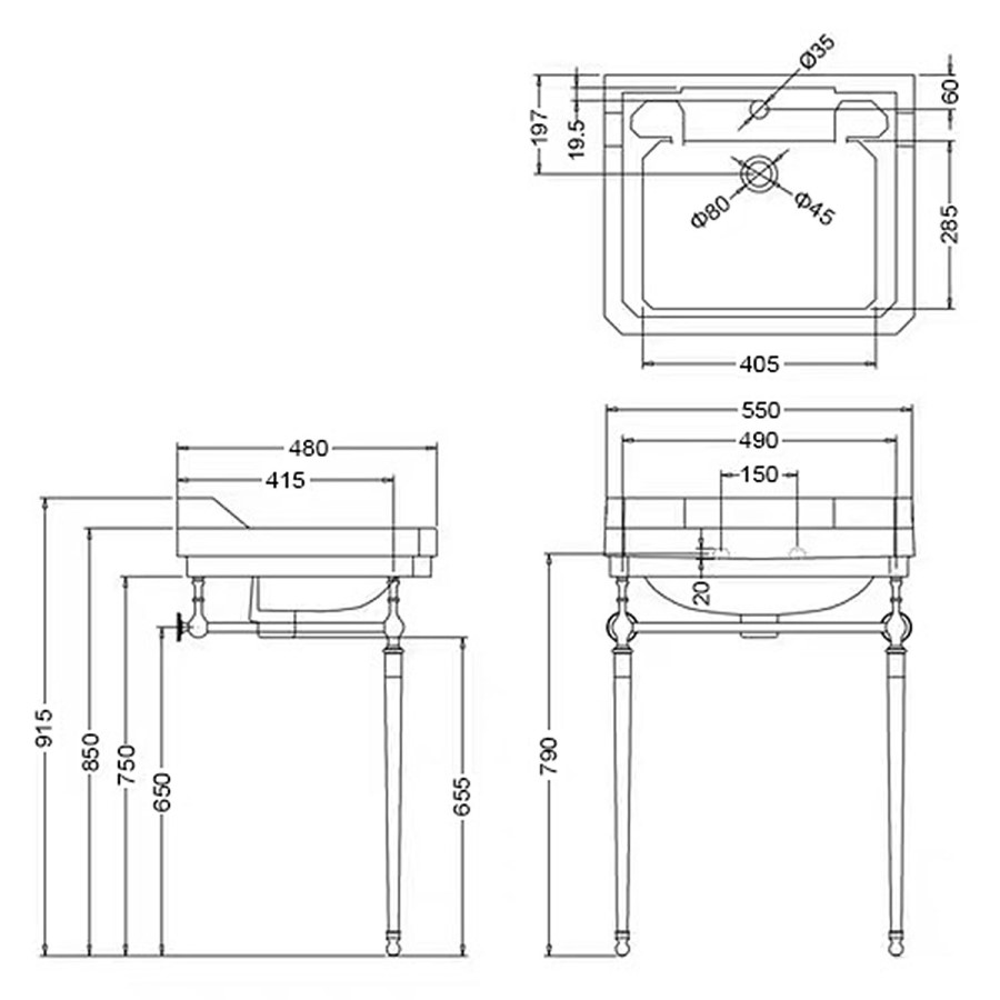 Traditional Freestanding Bath Suite with Toilet & Brass Wash Stand with Basin - Helmsley