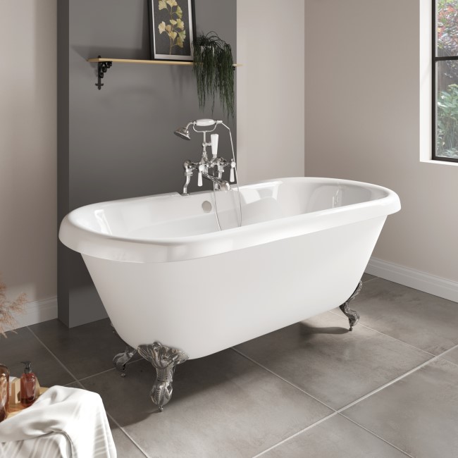 Paintable Freestanding Double Ended Roll Top Bath with Feet 1515 x 740mm - Park Royal