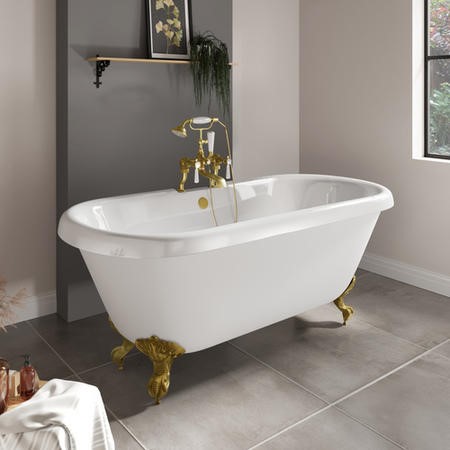 Paintable Freestanding Double Ended Roll Top Bath with Brass Feet 1515 ...