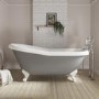 Grey Freestanding Single Ended Roll Top Slipper Bath with White Feet 1615 x 690mm - Baxenden