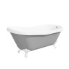 Grey Freestanding Single Ended Roll Top Slipper Bath with White Feet 1615 x 690mm - Baxenden