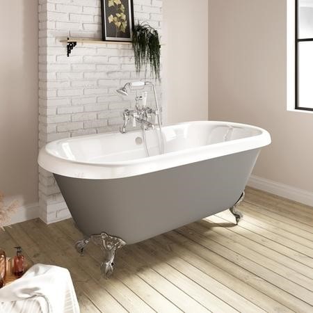 Matt Grey Double Ended Roll Top Freestanding Bath with Chrome Feet 1515 ...