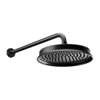 Grade A2 - 230mm Black Traditional Shower Head with Wall Arm