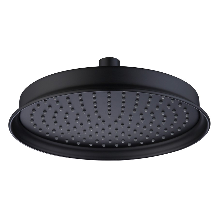 Grade A2 - 230mm Black Traditional Shower Head with Wall Arm