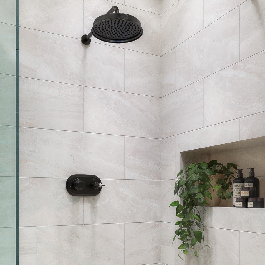 Grade A2 - 230mm Black Traditional Shower Head with Wall Arm