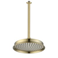 230mm Brushed Brass Traditional Shower Head with Ceiling Arm