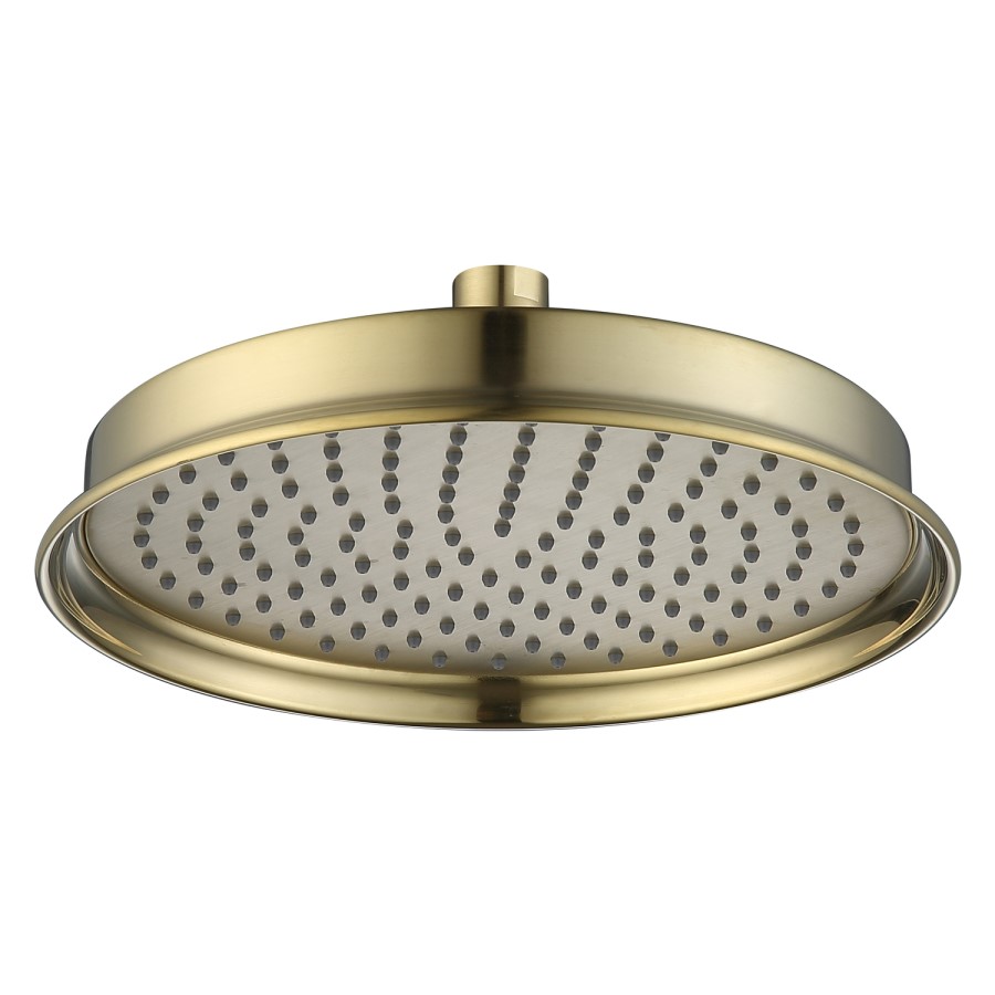230mm Brushed Brass Traditional Shower Head with Ceiling Arm