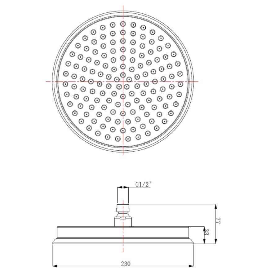 230mm Brushed Brass Traditional Shower Head with Ceiling Arm