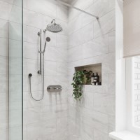 Grade A1 - Chrome Concealed Shower Mixer with Dual Control & Round Wall Mounted Head and Handset - Camden