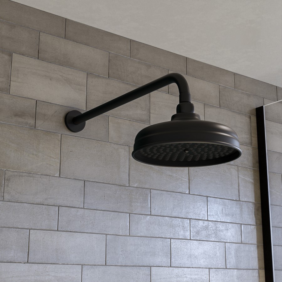 ONLY OPENED - BlackTraditional Shower Head & Wall Arm - Cambridge