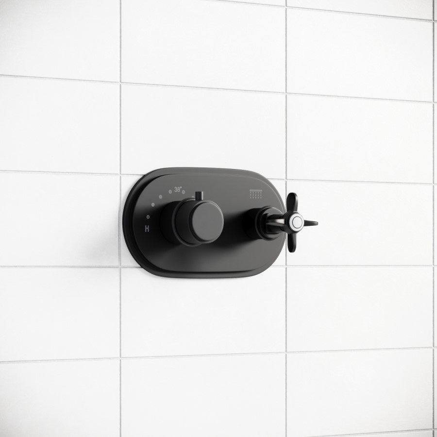 Black 1 Outlet Wall Mounted Thermostatic Mixer Shower Set - Camden