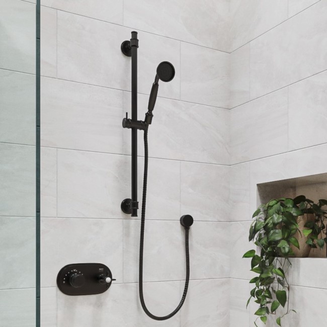 Black Single Outlet Thermostatic Mixer Shower with Hand Shower  - Camden