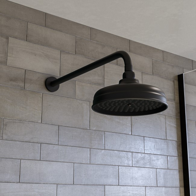Grade A1 - Black Concealed Shower Mixer with Dual Control & Round Wall Mounted Head and Handset - Camden