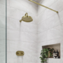 Brushed Brass Single Outlet Wall Mounted Thermostatic Mixer Shower - Camden