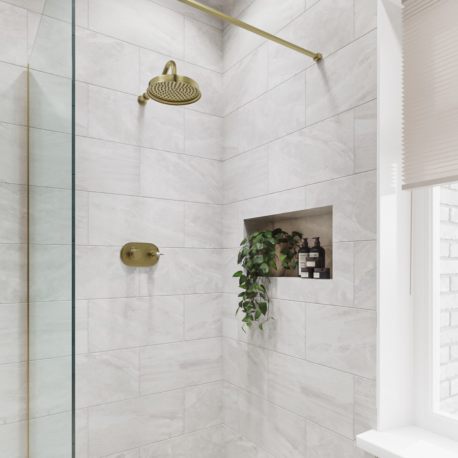 Brushed Brass Single Outlet Wall Mounted Thermostatic Mixer Shower - Camden