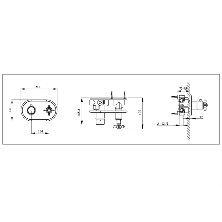 Brushed Brass Single Outlet Ceiling Mounted Thermostatic Mixer Shower - Camden