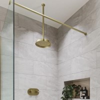 Brushed Brass Single Outlet Ceiling Mounted Thermostatic Mixer Shower - Camden