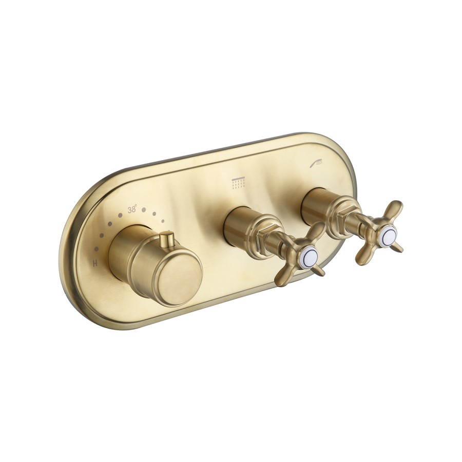 Brushed Brass Concealed Thermostatic Mixer Shower with Wall Shower Head, Slide Rail & Hand Shower - Camden