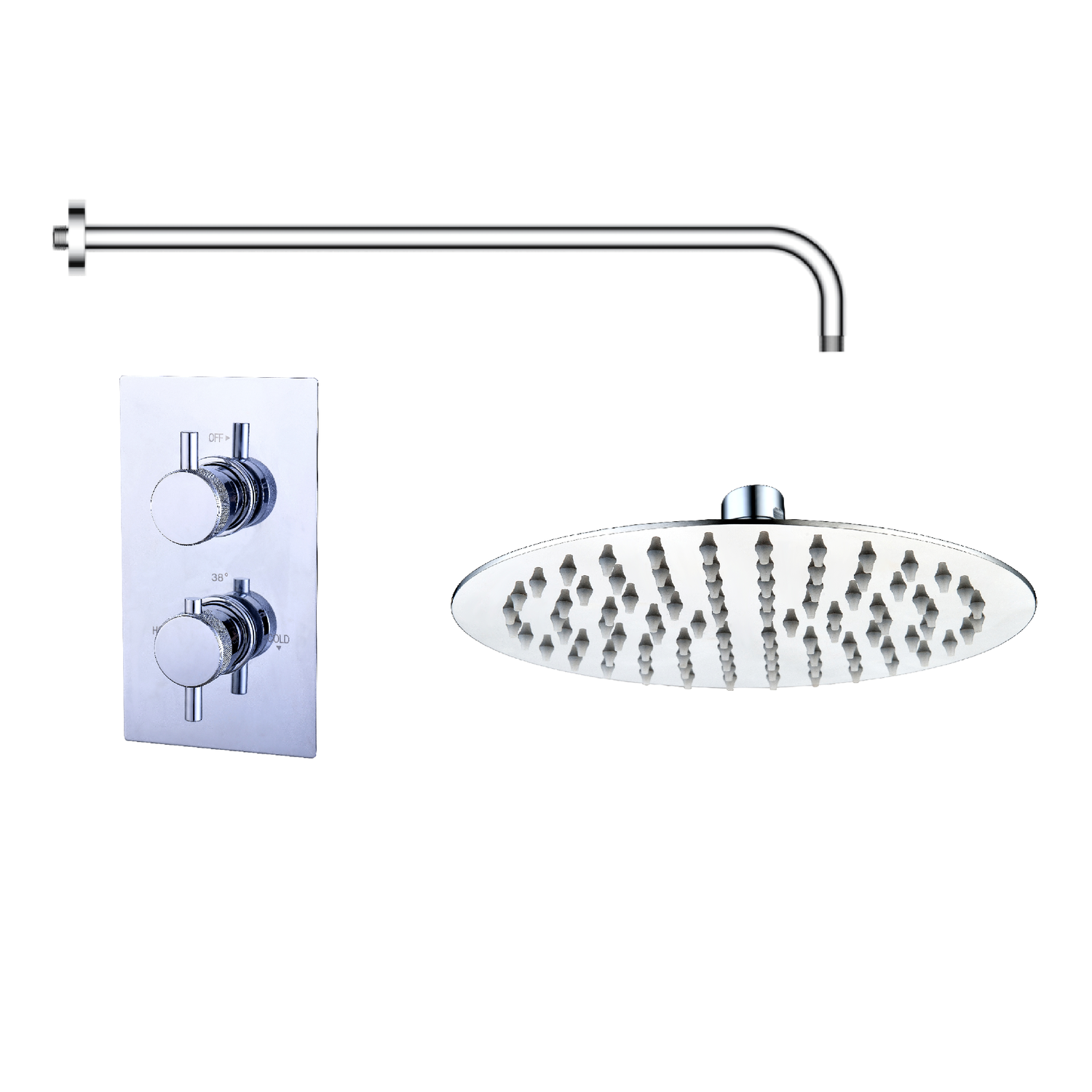 Chrome Single Outlet Thermostatic Mixer Shower with Round Wall Mounted ...