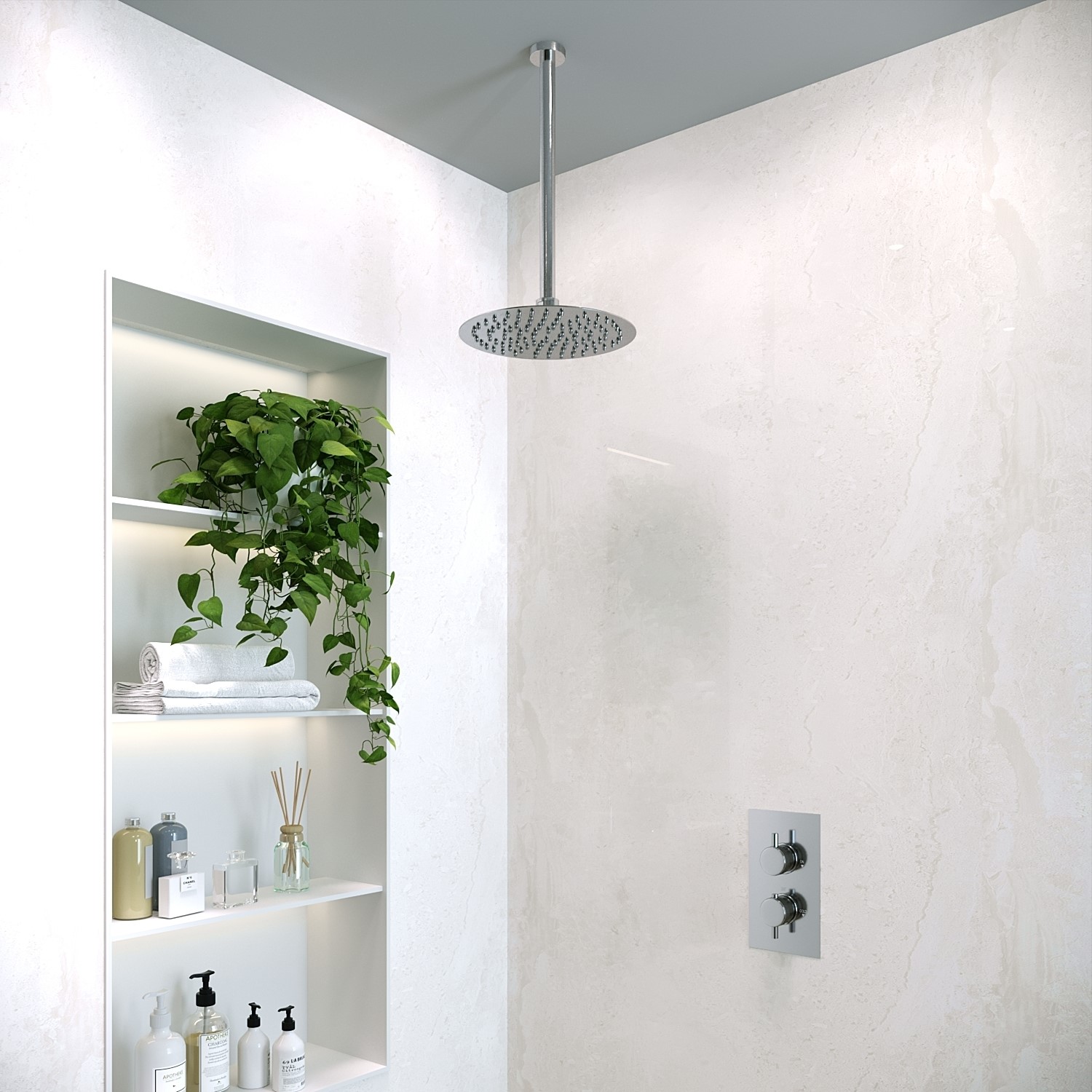 Chrome Single Outlet Thermostatic Mixer Shower with Round Ceiling ...