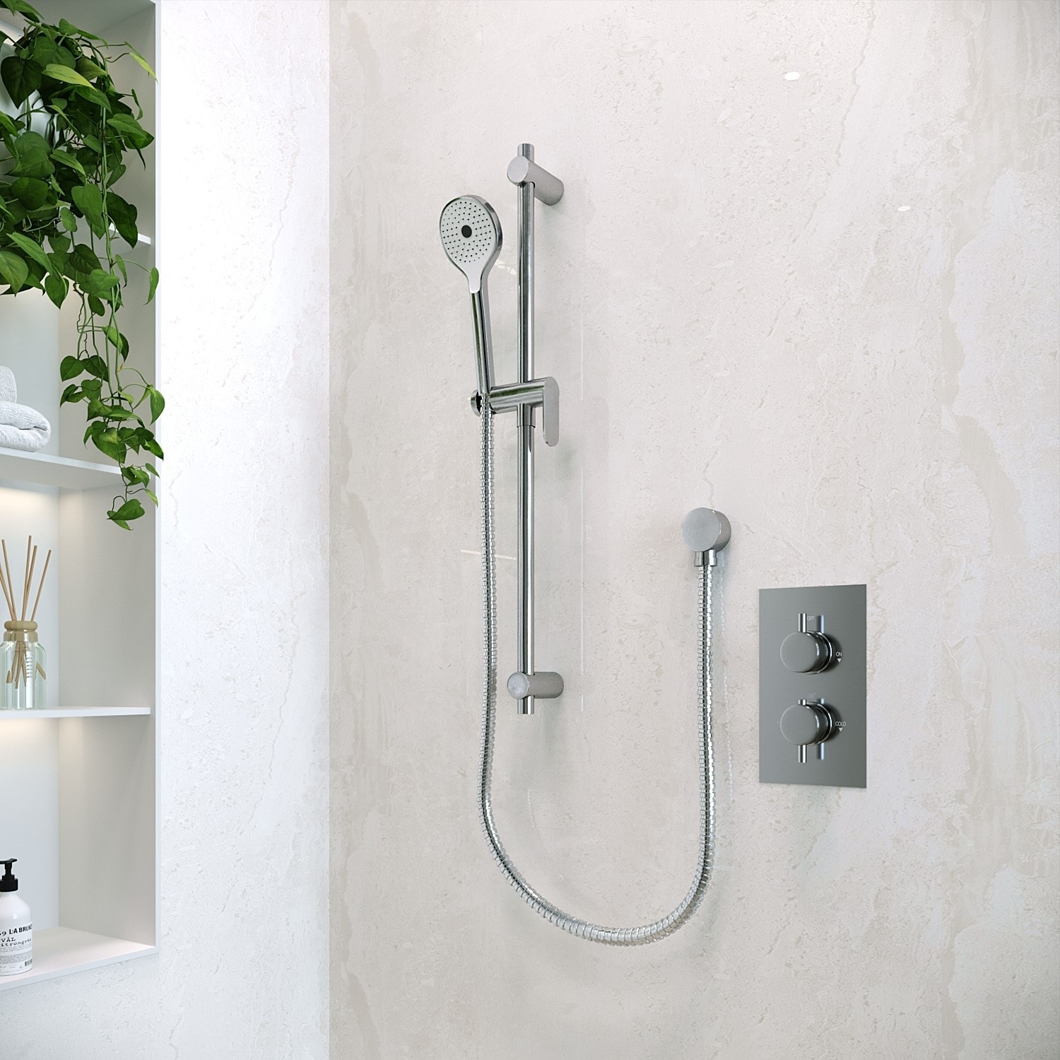 Chrome Single Outlet Thermostatic Mixer Shower with Round Handset ...